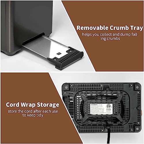 Seedeem 2 Slice Toaster, Stainless Steel Bread Toaster With Touch Lcd Display, 1.4'' Extra Wide Slots Toaster With 4 Basic+More Timer Functions, Removable Crumb Tray, 1350W, Dark Metallic #TOP4