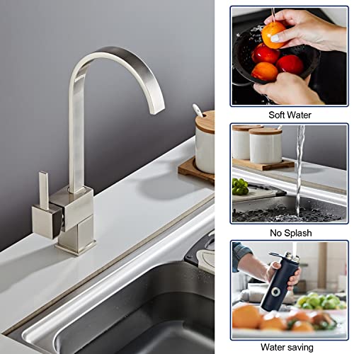 Modern Kitchen Wet Bar Sink Faucet Single Hole Swivel Spout, Brushed Nickel #TOP3