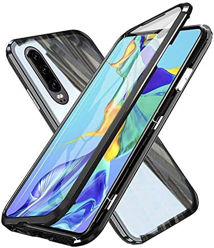 Oihxsetx Compatible for Huawei P30 Pro Magnetic Adsorption Double Side Tempered Glass Case,Ultra-Thin Magnetic Metal Frame Full Body Protection Cover Support Wireless Charging -Black