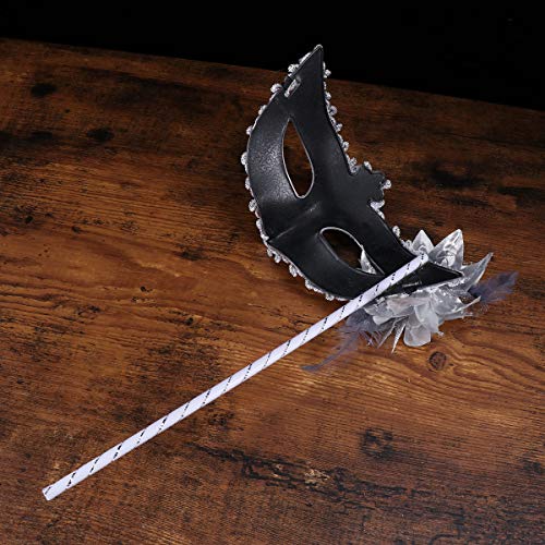 EXCEART 3pcs Masquerade with Stick and Feather Half-Face for Carnival Prom, Ball, Fancy Dress, Venetian, Halloween - Silver - Image 3