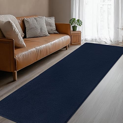 Image of Large Modern Runner Rugs for Living Room Bedroom, 2x6 Feet Navy Blue Ultra Soft Thickened Memory-Foam Indoor Rug, Comfy Aesthetic Solid Minimalist Carpets for Girls Boys Nursery Dorm Home Decor