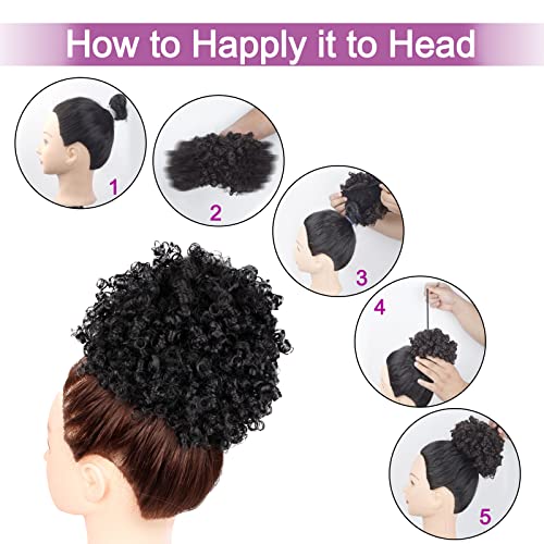 Yisikunnuo Curly Wavy Afro Puff Drawstring Ponytail Hair Extension For Black Women Loose Wave Short Mini Afro Puff Hairpieces For Girls Kids(Dark Gray) #TOP5