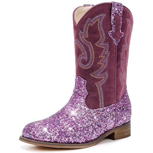 Image of Motasha Girls Cowgirl Boots Unisex-Child Mid Calf Glitter Toddler Cowboy Boot Little Big Kids Western Riding Shoes