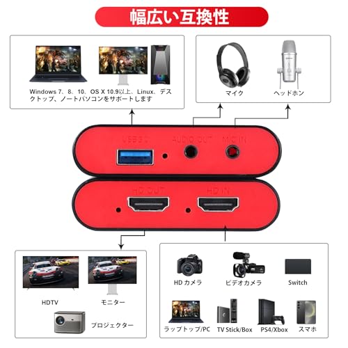 undefined キャプチャーボード USB3.0 & YUY2サポート、1080P 60FPSビデオ録画対応 Switch/PS5/PS4/Xbox/WiiUなどのゲーム機対応、4K@30Hzパススルー & 5Gbps超低遅延 高速転送対応 - OBS、Twitch、XSplit、Potplayerなどの配信ソフト対応 - Mac/Windows/Linux/Android/iPad OS17対応 の商品画像 1
