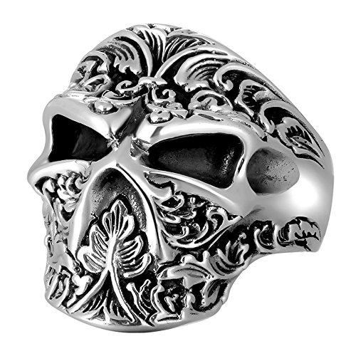 ZABRA Flower Skull Pack Ring Punk Sterling Silver Biker Ring Open Size 6 to 13