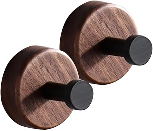 Miniatura 8 de Ganchos para bolsas, 2 ganchos de pared de madera, ganchos redondos adhesivos montados en madera rústica, gancho para bata, perchero para colgar