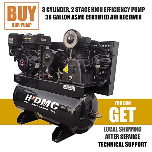 HPDMC 13HP Gas Powered Air Compressor, 3-Cylinder, 30 Gallon Horizontal Tank, Piston Pump Air Compressed System (180 PSI @ 24 CFM) - Thumbnail 5