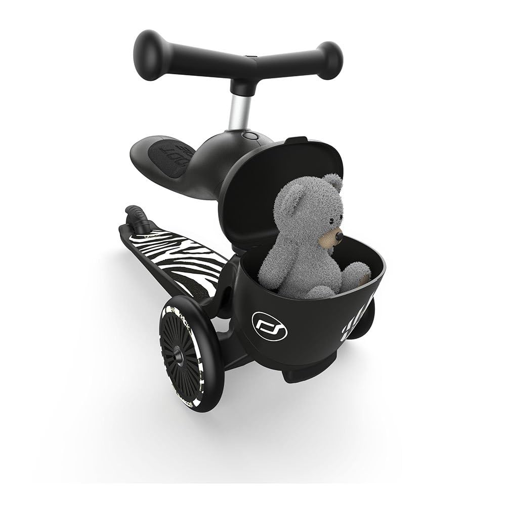 Scoot & Ride Unisex – Baby Highwaykick 1 Lifestyle Kickboard z siedziskiem i pojemnikiem (zebra)