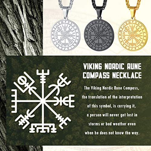 Faithheart Viking Compass Pendant Necklace, Stainless Steel Mens Norse Vegvísir Jewelry With Sturdy 24 Inch Wheat Chain Durable Clasp Nordic Vikings Amulet Compass Charms-Silver #TOP3