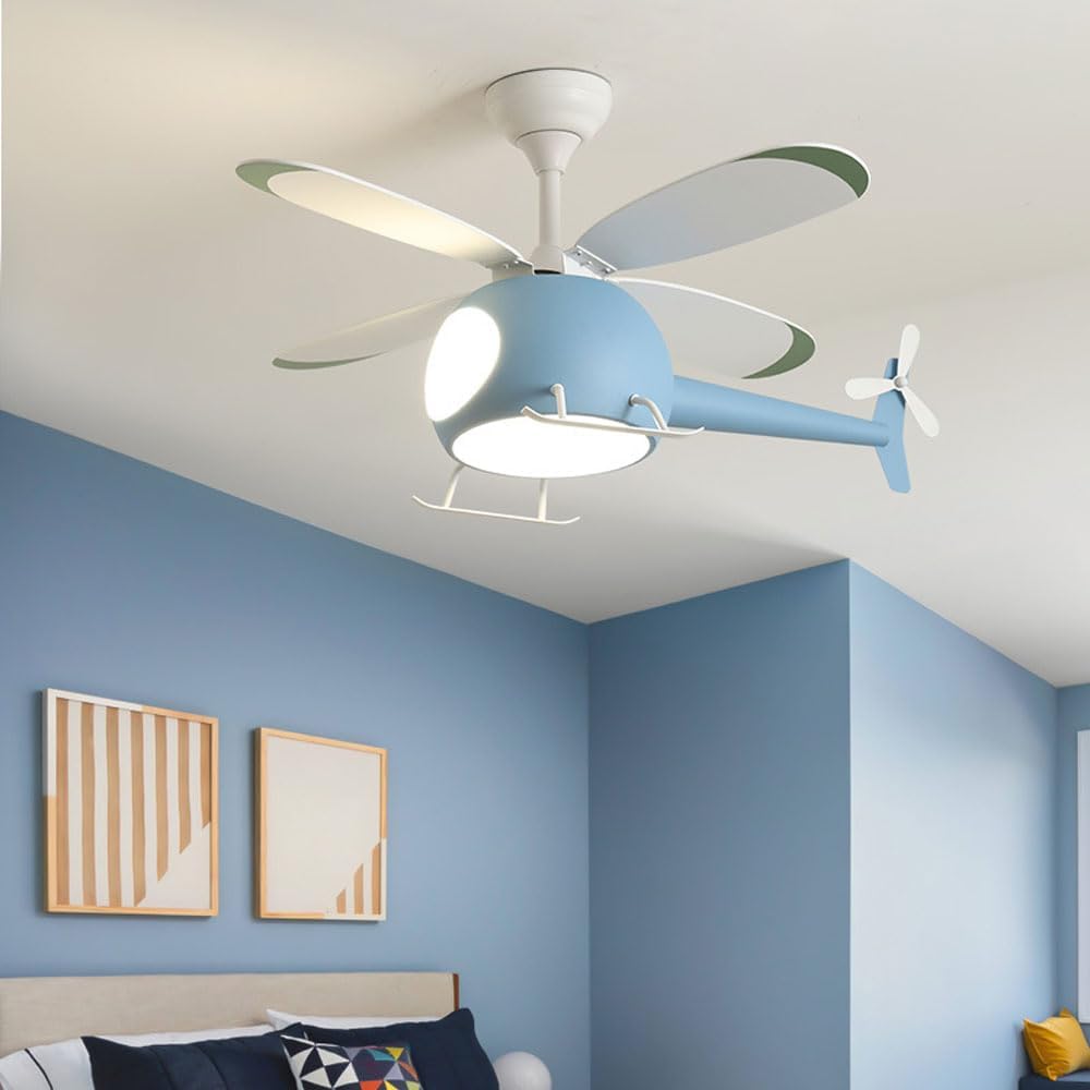 Ceiling Fan With Lights 42 Inch Children's Bedroom Helicopter Ceiling Fan With Lights Remote Control 6-Speeds Timing Lighting Ceiling Fans Low Profile 4 Blades Ceiling Fans Lights Kits For Kids Patio