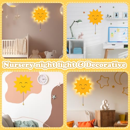Image of Aurelema Sun Night Light Wall Lamp Sleeping Nursery Lighting Cute Floating Battery Operated Hanging Lamp for Baby Boys Girls Bedroom Room Nursery Wall Decorations