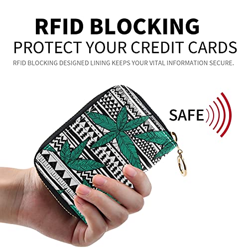 Seamless Green Leafs Tribal Texture Credit Card Coin wallet, RFID Blocking Compact Women Leather Card Holder, Key Change Organizer, Zipper Purse Clutch Pouch Pocket2
