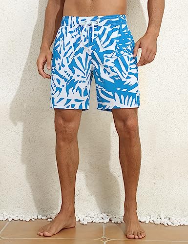 Nonwe Men's Swim Trunks with Compression Liner Quick Dry 7" Bathing Suits Tropical Board Shorts with Liner Pocket4