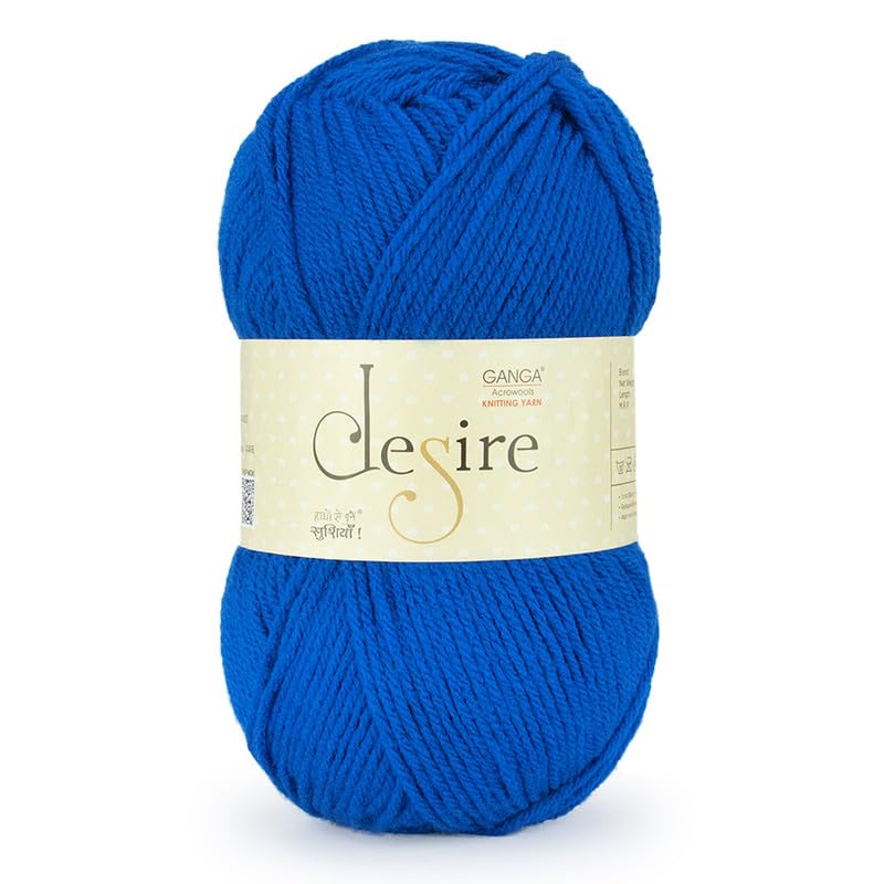 Image of Ganga Acrowools Acrylic Desire Hand Knitting and Crochet Yarn. Pack of 1 Ball - 100Gms. Shade No - DSR060, Midnight Blue