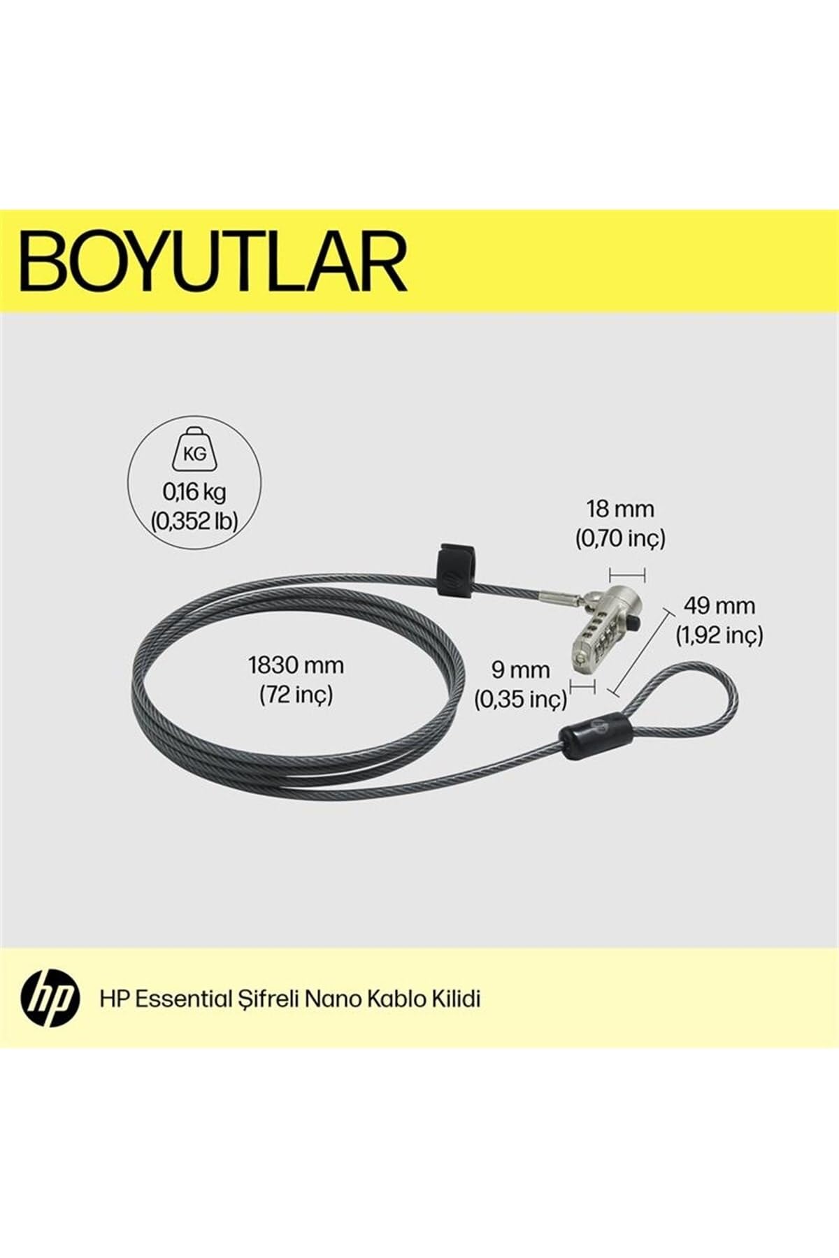 Hp Essential Nano Combination Cable Lock