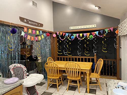 Image of 30Pc Gold Silver and Black Party Party Swirl Decorations Foil Swirl Hanging Decoration Plastic Streamer for Ceiling 22 in