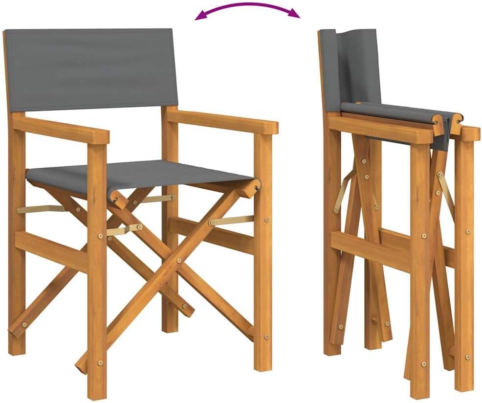 Director's Chair Set of 2, Grey Teak Wood & Polyester, Medium Folding Indoor Outdoor Seating, Portable Patio Garden Furniture, 242.5 lbs Capacity
