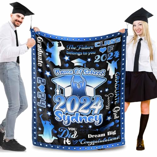 MyPupSocks Custom 2024 Graduation Blanket Selection Personalized Throws with Grads Name & School Name - A Meaningful Gift for Celebrate Your Loverd One\'s Graduation