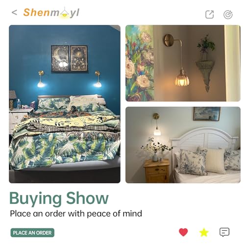 Image of Shenmoyl Vintage Wall Sconce Wall Lamp Clear Tulip Shade Pattern Glass Adjustable Chain Retro Gold Wall Mounted Light, Wall Lamp Fixtures Decor for Bedside Bedroom Indoor Doorway