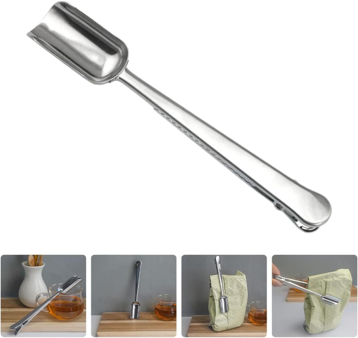 Mikinona 2pcs Stainless Steel Tea Scoop with Clip Tea Shovel Comfortable Handle for Easy Use and Versatile Applications