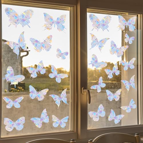 Oofwaapo BUTTERFLY-CLING Anti-Collision Window Clings For Glass Window - 28 Pcs Butterfly Rainbow Window Stickers Non Adhesive Prismatic Vinyl Decals thumb #6