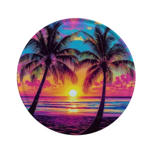 Snowsun Round Metal Sign Sunset Palm Tree Retro Tin Sign Summer Beach Vintage Signs for Home Indoor Outdoor Garden Yard Bar Wall Decor 8 Inch