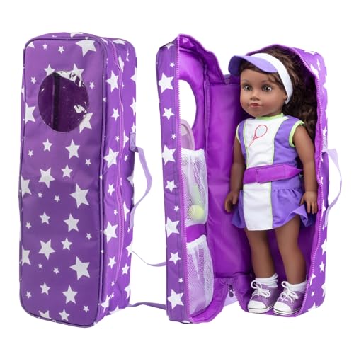 Dress Along Dolly 18 Doll Storage Carrying Case - (Purple Star) Compatible with American Girl- Durable Organizer Storage Traveling Accessories Case w Clear Window Zipper and Carrying Strap