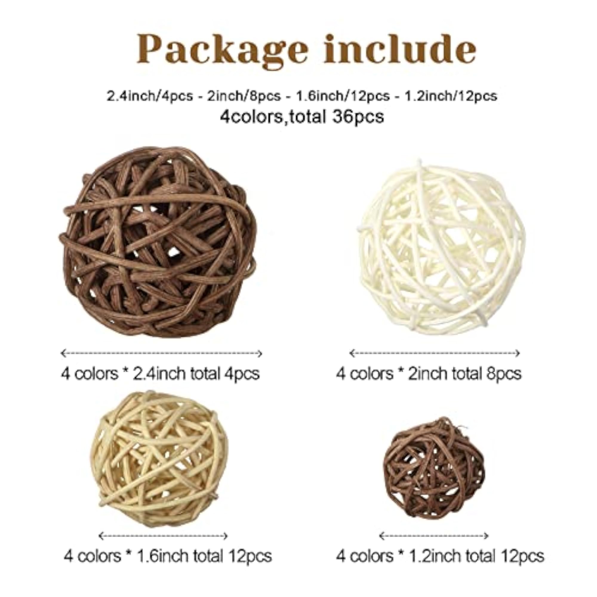 Wicker Rattan Balls Decorative Orbs, 4 Sizes for Crafts