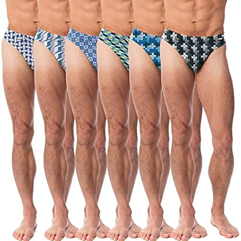 American Heaven Men's 6 Pack Thong Underwear | T-Back Micro Fiber Stretch Workout Active Bikini Thongs, 6 Pack- Geometric, Medium Cover