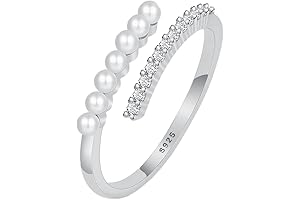 Dainty Sterling Silver Pearl Ring - Stackable, Adjustable, Open Wrap for Women