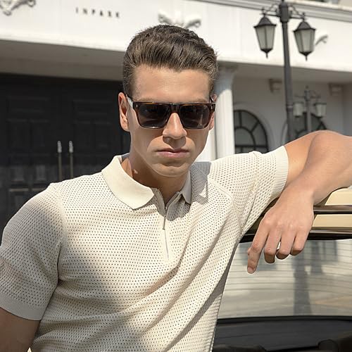 CARFIA Modern Sunglasses for Men Polarized UV400 Protection Flat Large Wrap Square Acetate Driving Glasses3