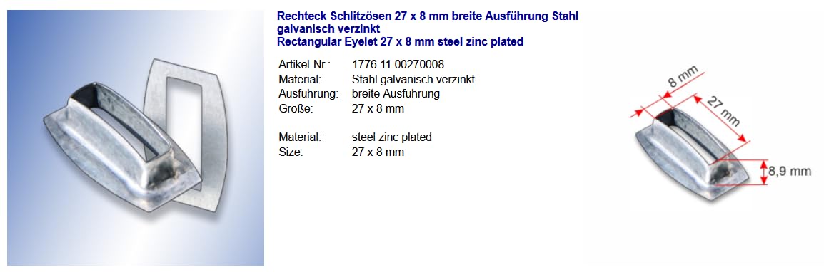Occhielli a taglio rettangolare, 27 x 8 mm, 500 pezzi