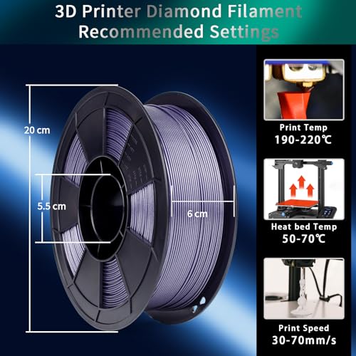 Image of ZIRO 3D Printer Filament, 1.75mm Shiny Sparkle PLA with Glitter, Diamond Series Filament, Twinkling PLA 1kg /2.2lbs Spool, Bright Color Material, Dimaond Lavender