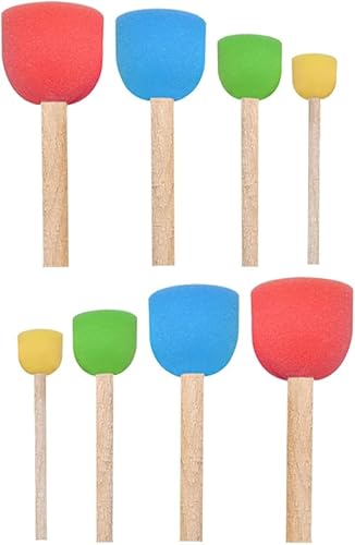 Penta Angel Pinceles de espuma de pintura, 8 unidades, esponjas de pintura de cabeza redonda de varios tamaños con mango de madera para manchas