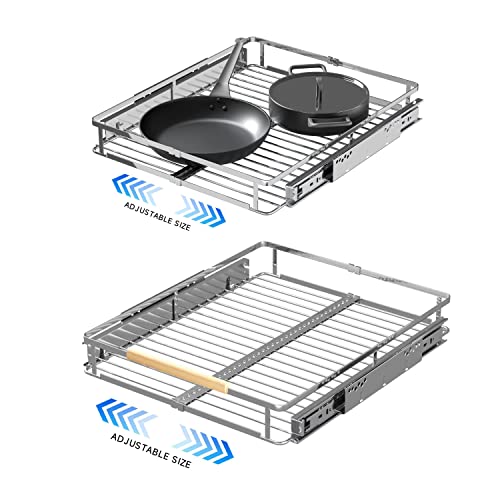 SUZLON 2Pack Expandable Pull Out Cabinet Organizer,12.2~17.9" W x 22.5" D Heavy Duty Slide Out Shelves Adjustable Height Cabinet Pull Out Shelves,Expandable Width Spice Rack Organizer for Kitchen
