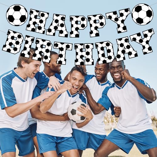 Image of Supervitae Happy Birthday Banner Soccer, Soccer Birthday Banner, Soccers Party Hanging Decorations Sport Theme Party Supplies for Soccers Player Gift Sport Parties Favors Decoration