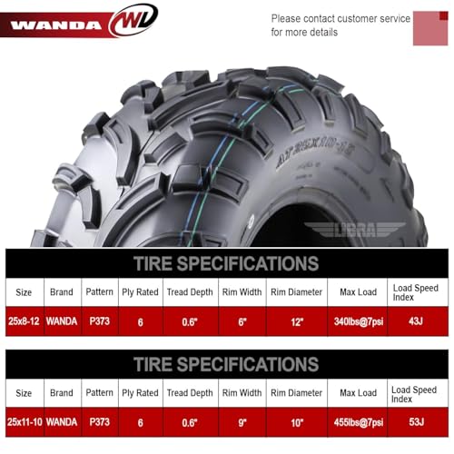Image of WANDA UTV ATV Tires (2) 25x8-12 & (4) 25x11-10 6PR P373 Lite Mud 6 Wheelers | Lite-Mud Series All Terrain Hybrid Agil & Versatile