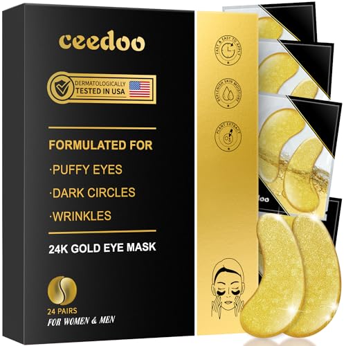 Under Eye Patches - 24 Pairs Gold Under Eye Mask for Puffy Eyes, Dark Circles, Eye Bags, Wrinkles, Collagen Eye Gels with Rejuvenating Treatment, Gifts for Women