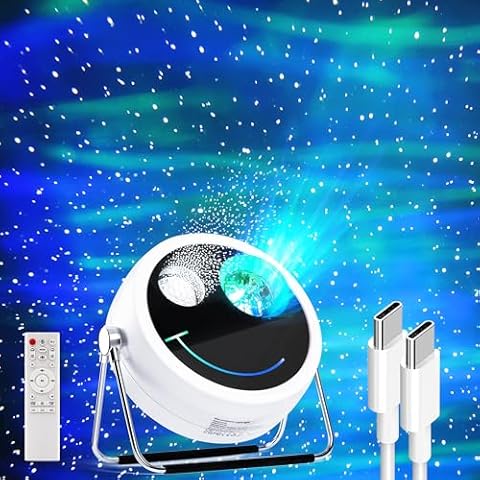 BrizLabs Star Projector, USB C White Star Night Light Galaxy Projector with Remote, White Noise Aurora Light Projector, LED Galaxy Projector with Bluetooth Speaker for Kids Room Bedroom Ceiling Party Cover