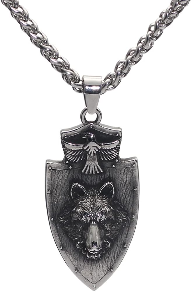 GuoShuang Nordic Gift viking necklace for men Wolf shield Odin stainless  steel jewelry