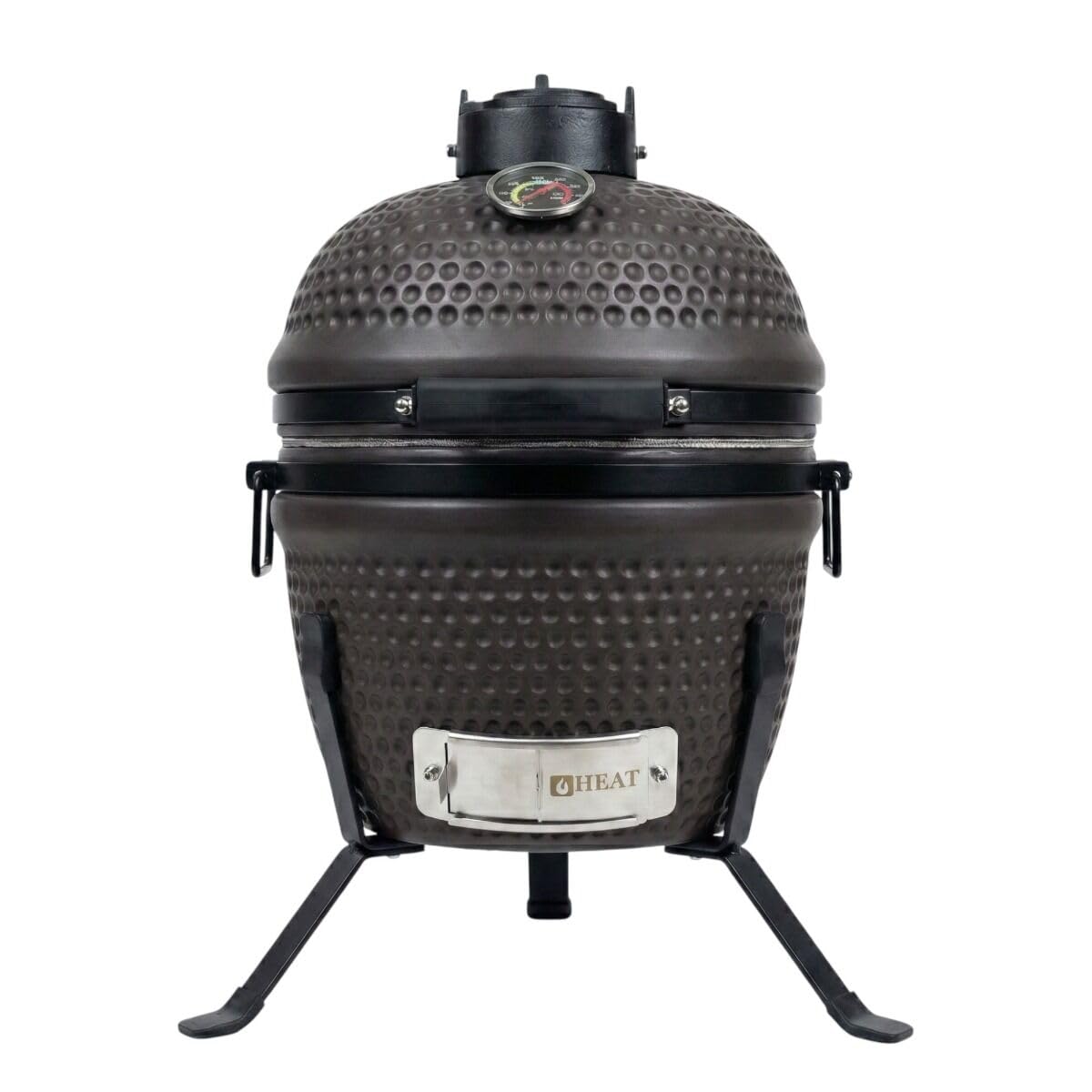 HEAT Premium Kamado Grill Fyregg – ceramiczny grill czarny – w zestawie z ruchomą podstawą, stołami bocznymi i kamieniem deflektorowym – profesjonalny grill na węgiel drzewny i smoker (brązowy, 30 cm)