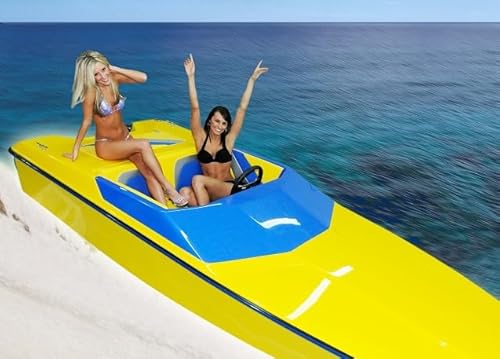 Fusion X Marine Fiberglass Mini Speedboat and Trailer, Length: 15’2”, Outboard-Ready, Seats 3, Lake and Ocean Capable, deep V, up to 70HP, Great for Lakes, Ocean and intercoastal! (Yellow/Blue)