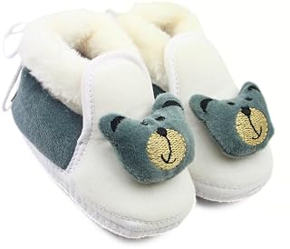 Neska Moda 6 To 12 Months Baby Boys & Girls Cotton Animal Face Shoes/Booties (White,Grey)-BT3357