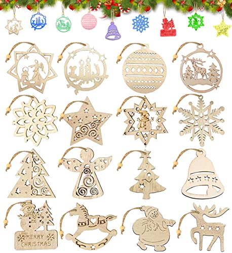 16 Stück Holz Christbaumschmuck,Weihnachtsbaumanhänger Holz,Christbaumschmuck aus Holz,Weihnachten Holzanhänger,Holz Weihnachtsdeko,Weihnachtsbaum Deko Holz (F) Cover