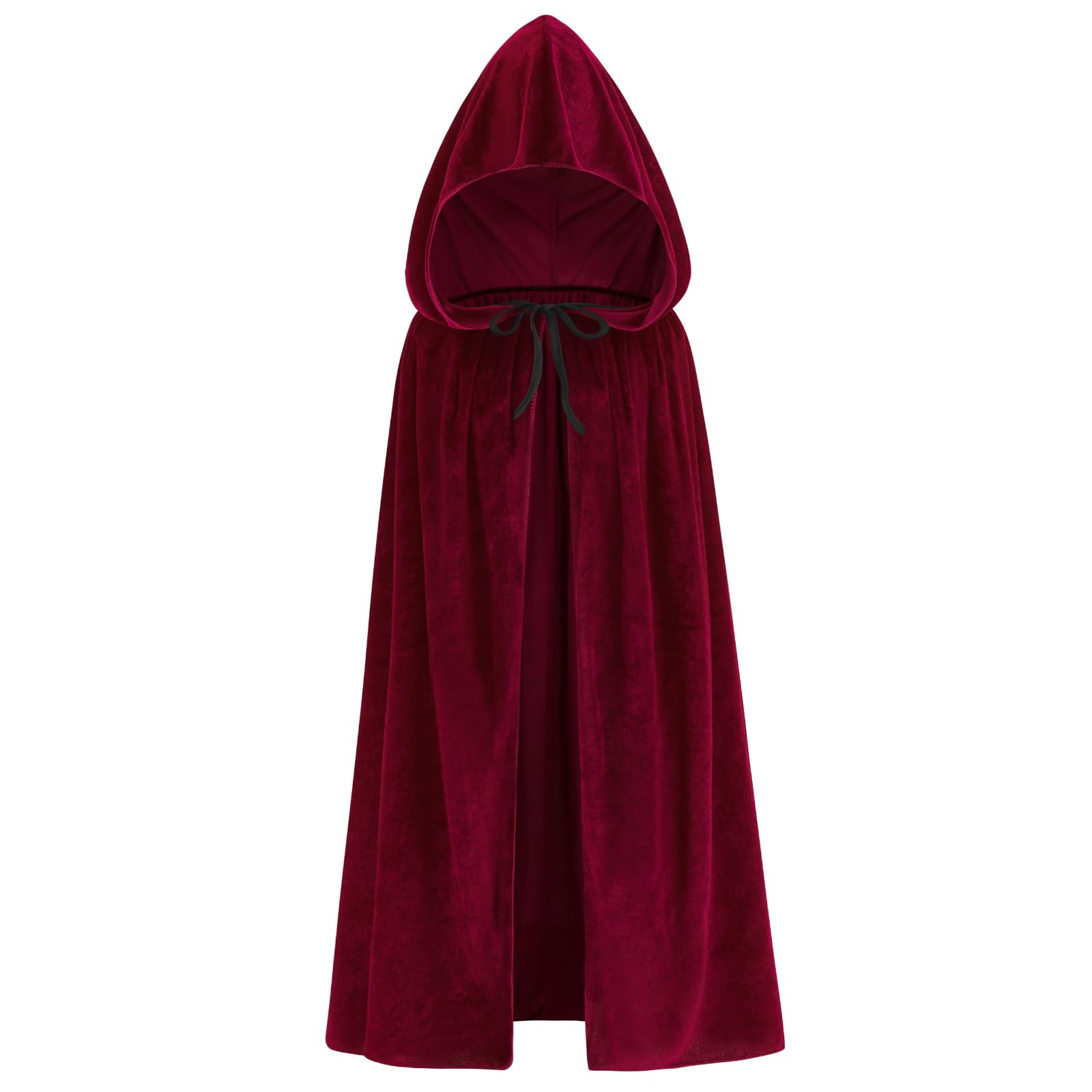 RRCBMD Adults Velvet Hooded Cape for Men Women Medieval Renaissance Unisex Cloak with Hood Wine Red Halloween Cosplay Costume 39.3inch