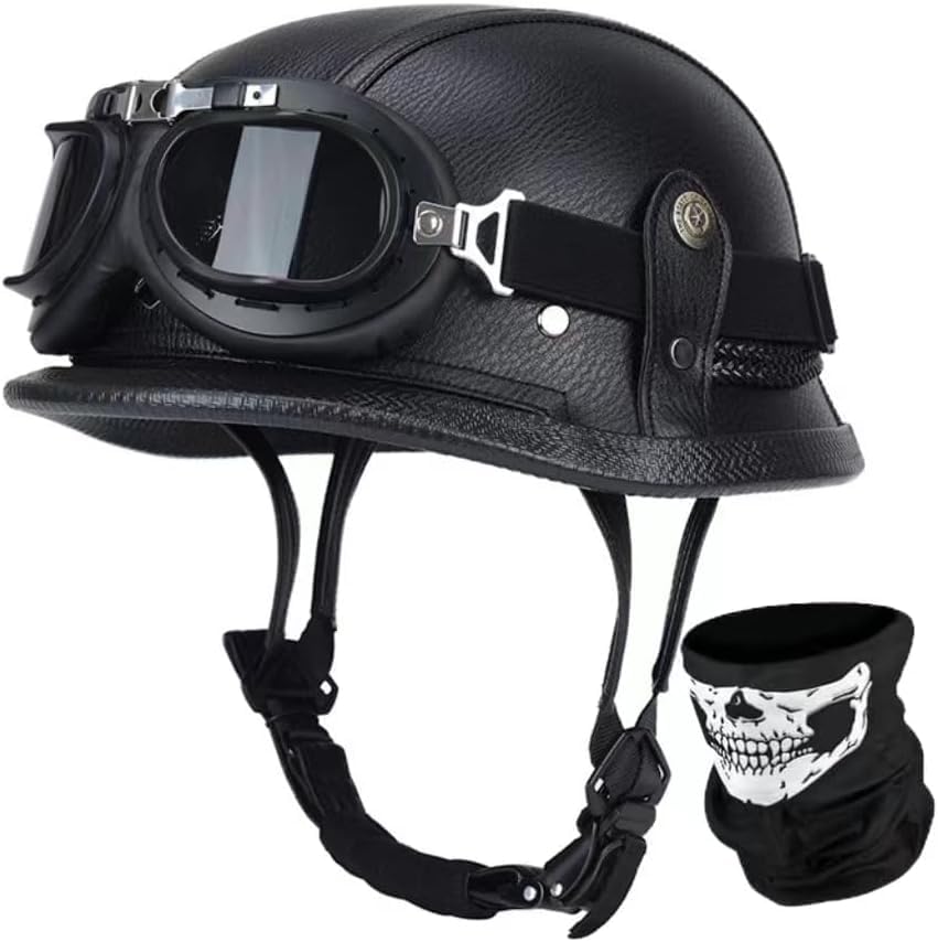FC22 German Style Motorcycle Helmet, Thin Skull Cap Half Helmet for Adult Men and Women, Novelty DOT Half Shell Helmet, Retro Half Face Helmet for Cruiser Scooter Chopper, DOT Approved Matte (XL)