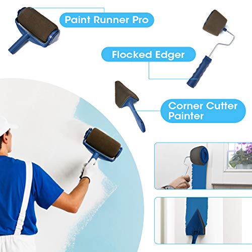 9Pcs Paint Roller Set, LIUMY Paint Runner Kit with 3 Knots Extension Pole,Handle Tool Painting Brush Set for House Wall,School & Office Wall, Ceiling,Quickly Decorate in Just Minutes(Blue) - Thumbnail 4