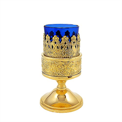 NKlaus Ritual Wind Light Oil Lamp h. 13cm diameter 5,5cm Gold Plated Deco Lantern Blue Handmade 2971, Silver