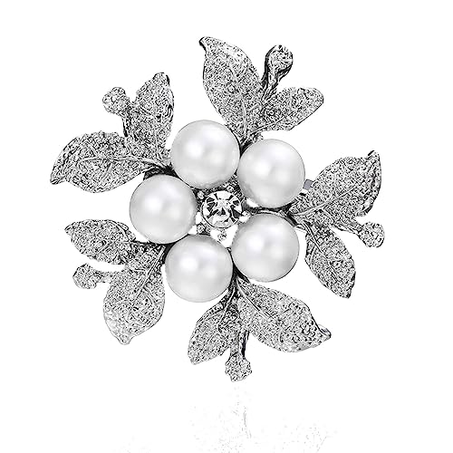 Image of Crystal Pearl Flower Brooches Pins Fashion Beautiful Created Rhinestone Floral Brooch Good Idea for Party Dance Wedding Banquet for Elegant Women Girl