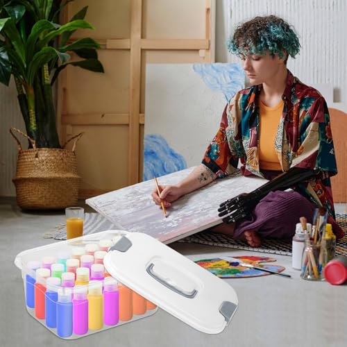 Image of 3 Pcs Paint Storage Box for Acrylic Paint, Portable Clear Acrylic Paint Organizer Boxes with Handle and Lid, Extra Large Capacity Art Supply Clear Box for 2 Fl. oz Apple Barrel & Other Brand Paint